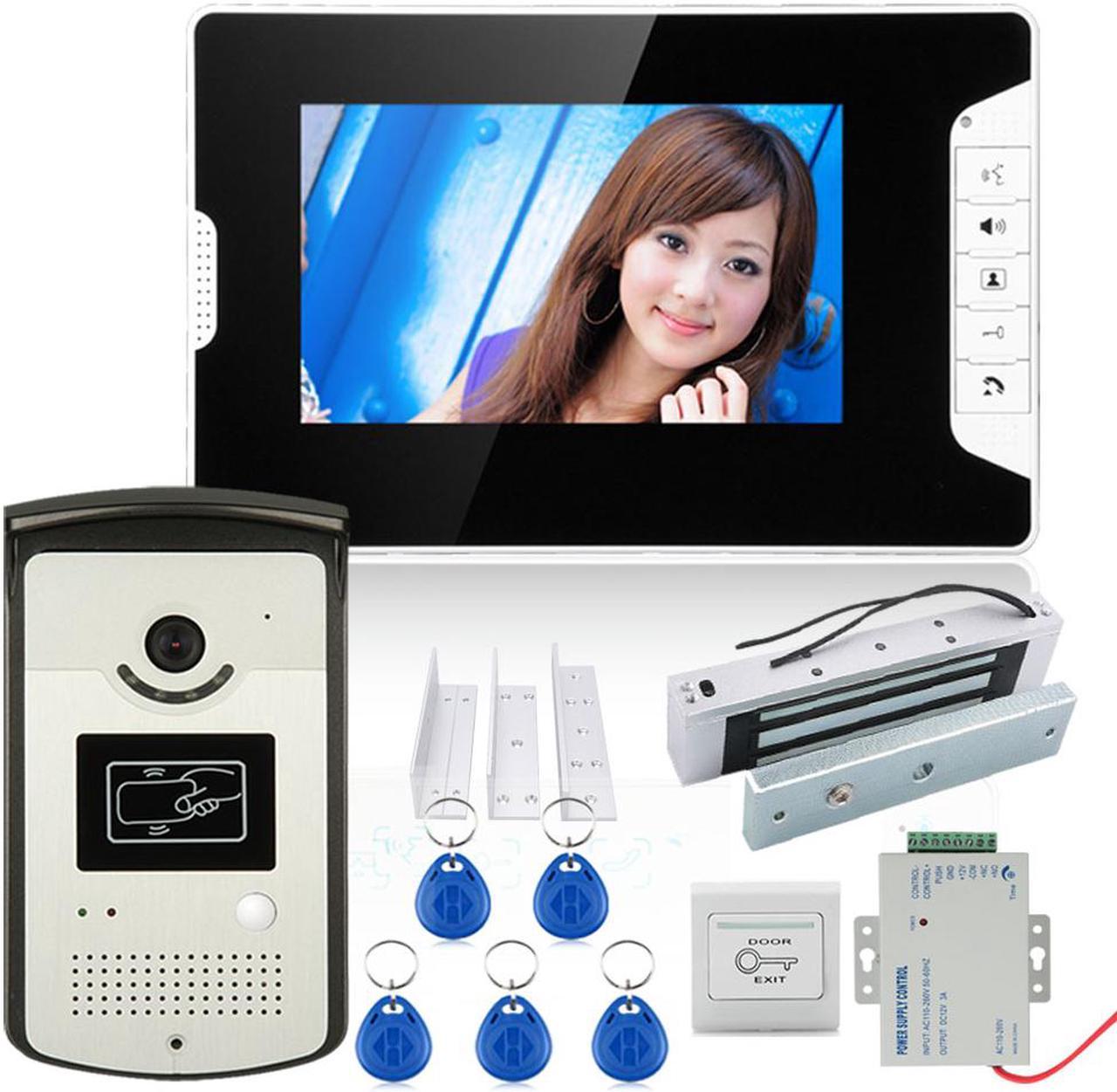 7 inch Color Video Door Phone Intercom System With 1 Monitor 1 RFID HD Doorbell 1000TVL Camera +Electric Magnetic Door Lock 180K