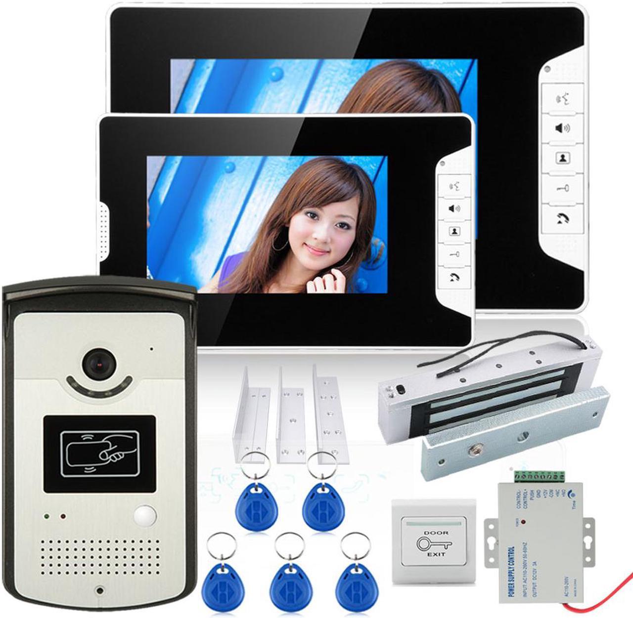 7 Inch Color Video Door Phone Intercom System With 2 Monitor 1 RFID HD Doorbell 1000TVL Camera +Electric Magnetic Door Lock 180KG