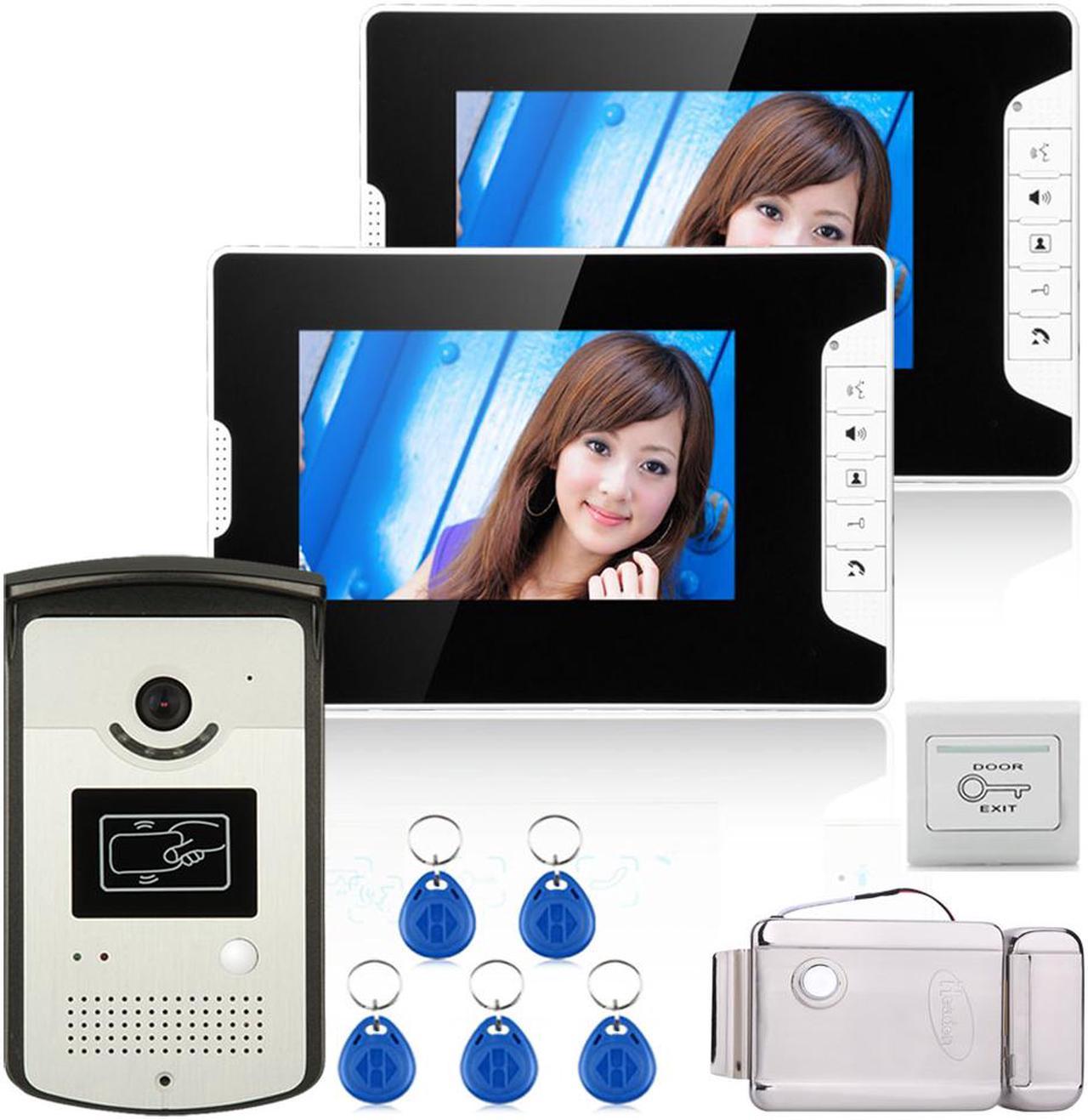 7 inch Color Video Door Phone Intercom System With 2 Monitor 1 RFID HD Doorbell 1000TVL Camera + Electronic Door Lock