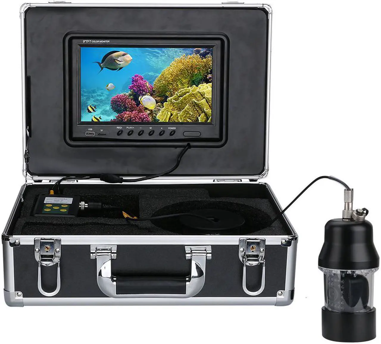 Alt view image 2 of 7 - 9 Inch Color Screen 100m Professional Underwater Fishing Video Camera Fish Finder Waterproof 22 LEDs 360 Degree Rotating Camera