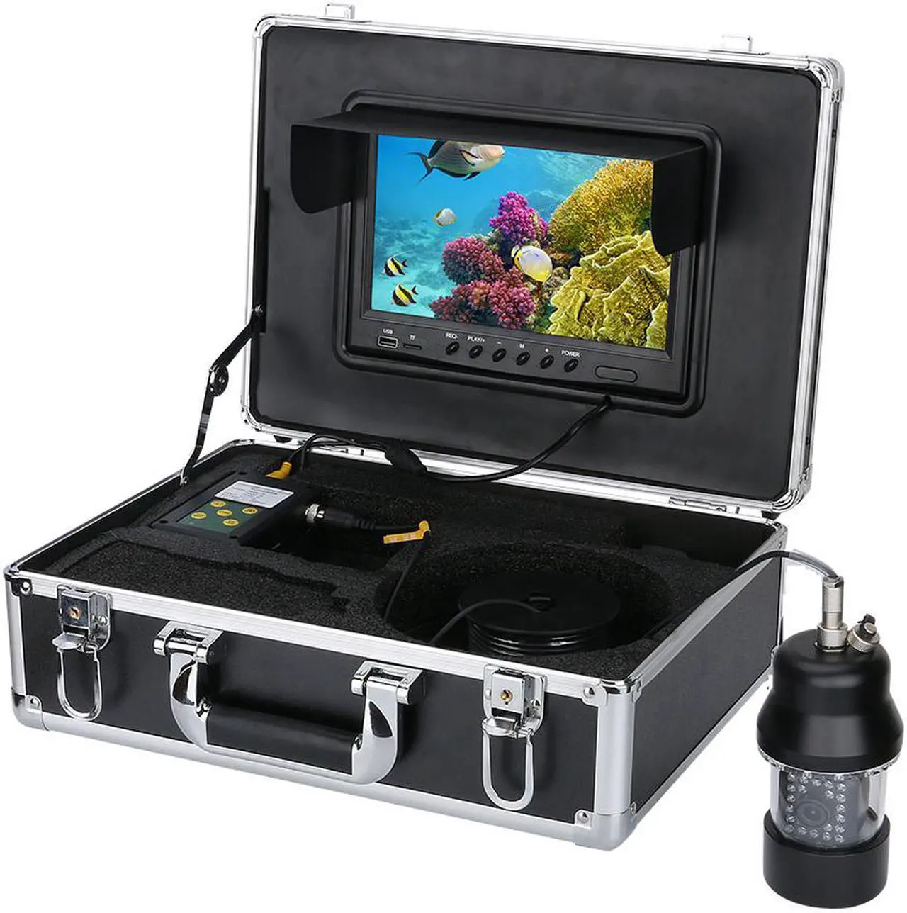Alt view image 5 of 7 - 9 Inch Color Screen 100m Professional Underwater Fishing Video Camera Fish Finder Waterproof 22 LEDs 360 Degree Rotating Camera