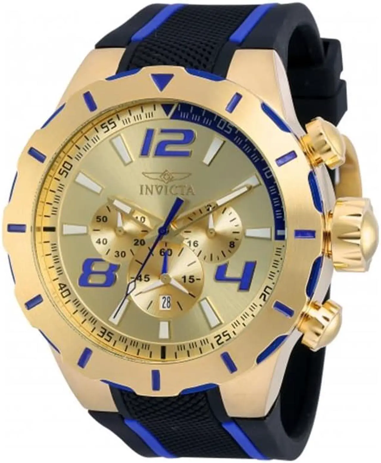 Alt view image 10 of 17 - Invicta 20107 Men's S1 Rally Chrono Black Polyurethane Gold-Tone Dial Blue Accents Watch