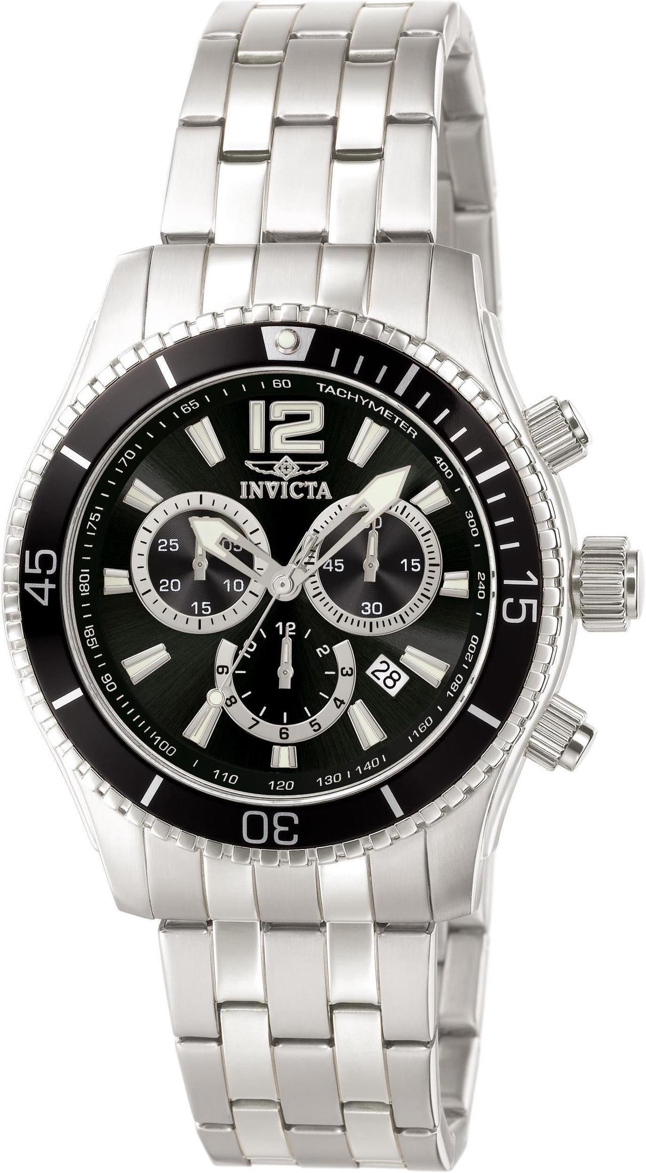 Alt view image 12 of 12 - Invicta 0621 Men's Stainless Steel Black Dial Chronograph