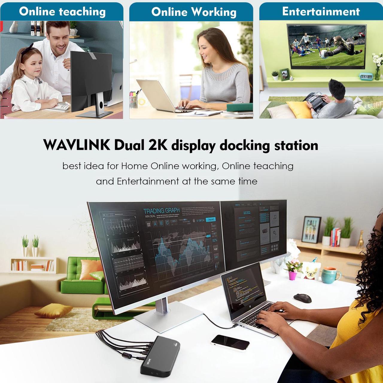 Alt view image 3 of 7 - Wavlink USB 3.0 Universal Laptop Docking Station Dual Display with HDMI & DVI/VGA with Gigabit Ethernet, 6 USB Ports, Audio for Laptop, Ultrabook and PCs, Efficient Home Office, DisplayLink chipset