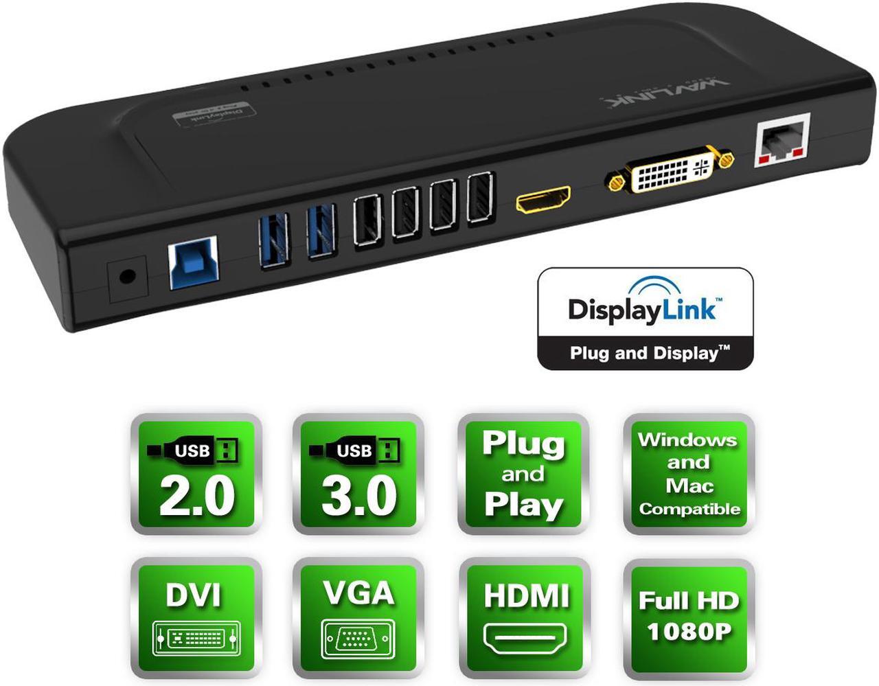 Main image of Wavlink USB 3.0 Universal Laptop Docking Station Dual Display with HDMI & DVI/VGA with Gigabit Ethernet, 6 USB Ports, Audio for Laptop, Ultrabook and PCs, Efficient Home Office, DisplayLink chipset