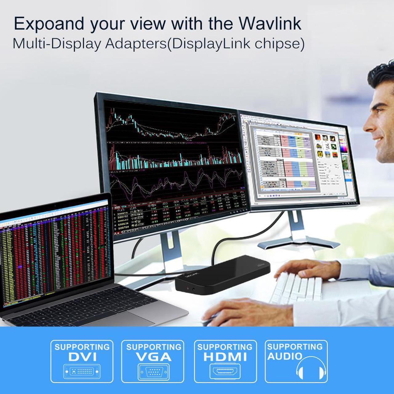Alt view image 4 of 7 - Wavlink USB 3.0 Universal Laptop Docking Station Dual Display with HDMI & DVI/VGA with Gigabit Ethernet, 6 USB Ports, Audio for Laptop, Ultrabook and PCs, Efficient Home Office, DisplayLink chipset
