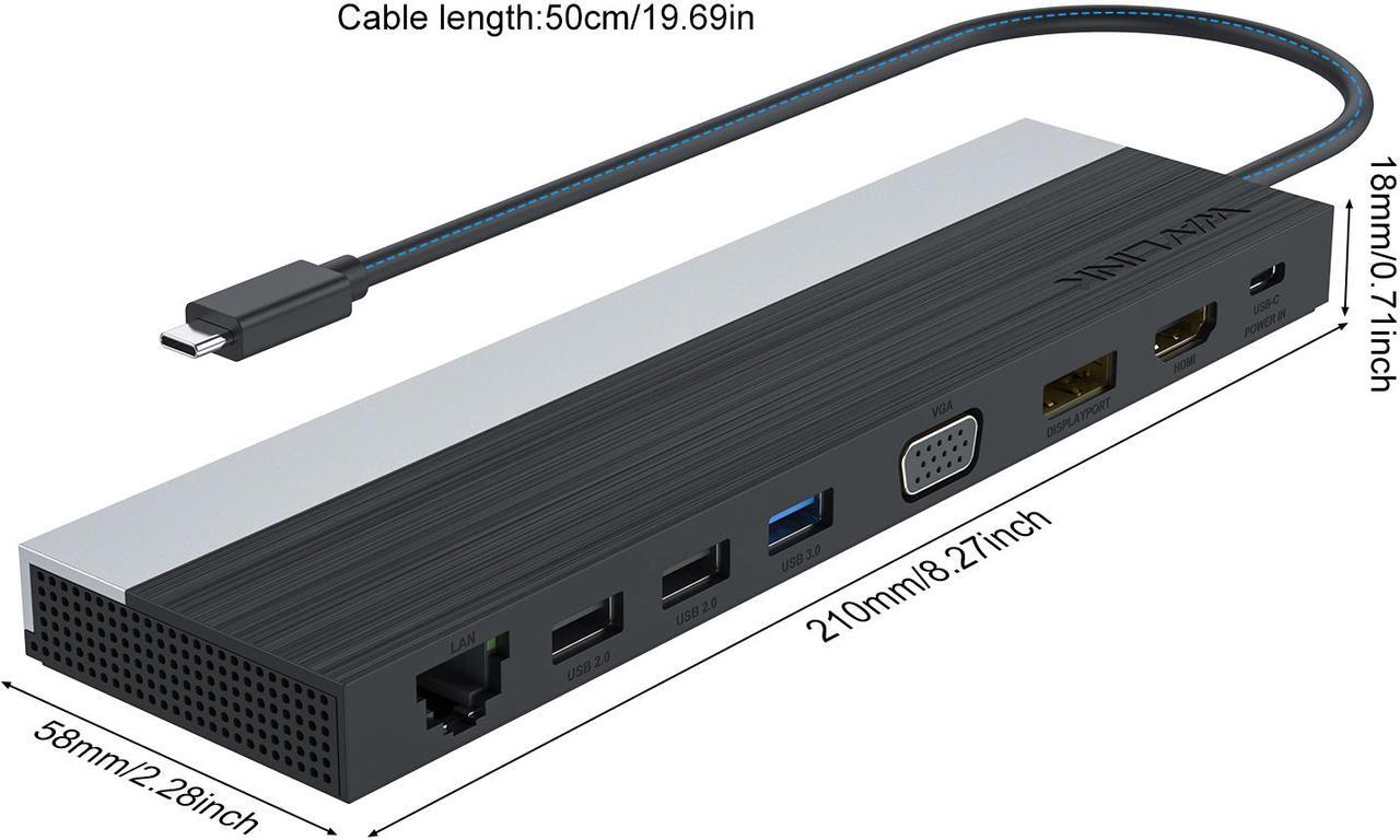 Alt view image 8 of 7 - Wavlink USB C Docking Station 4K Triple Display USB C Hub With DP& HDMI& VGA, 85W PC Charging, SD TF Card Reader, Gigabit Ethernet, 4 USB Ports, Audio for Dell XPS 13/15,Lenovo Yoga, MacBook Pro