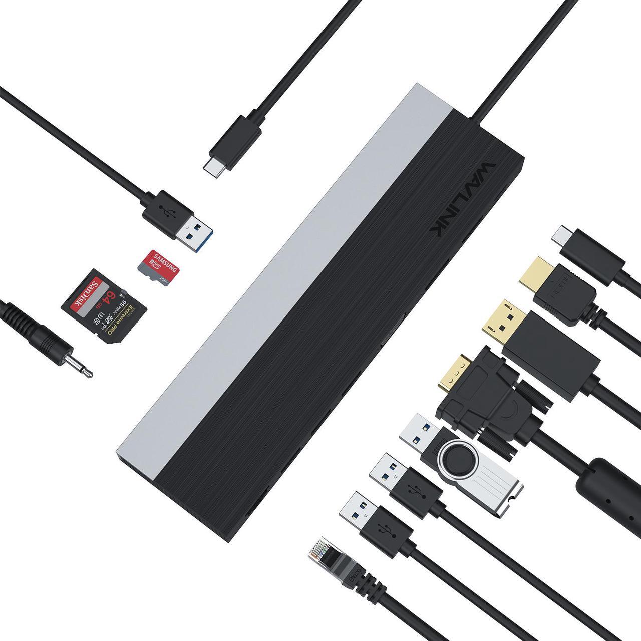 Main image of Wavlink USB C Docking Station 4K Triple Display USB C Hub With DP& HDMI& VGA, 85W PC Charging, SD TF Card Reader, Gigabit Ethernet, 4 USB Ports, Audio for Dell XPS 13/15,Lenovo Yoga, MacBook Pro