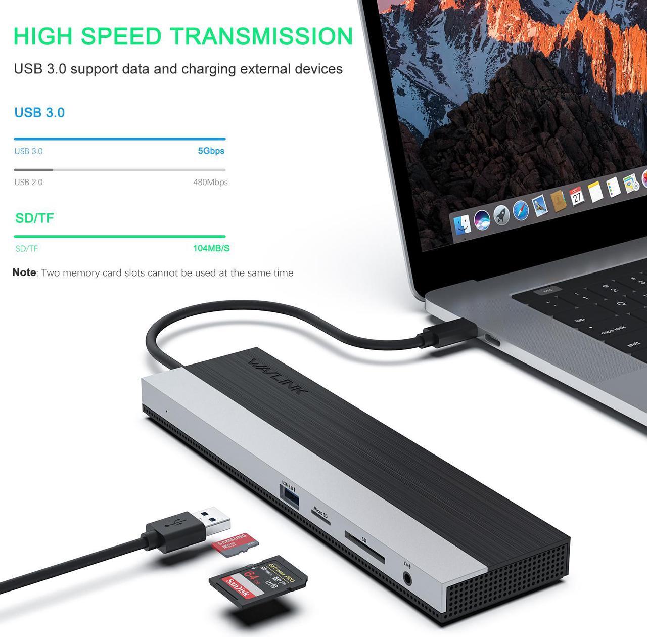 Alt view image 7 of 7 - Wavlink USB C Docking Station 4K Triple Display USB C Hub With DP& HDMI& VGA, 85W PC Charging, SD TF Card Reader, Gigabit Ethernet, 4 USB Ports, Audio for Dell XPS 13/15,Lenovo Yoga, MacBook Pro