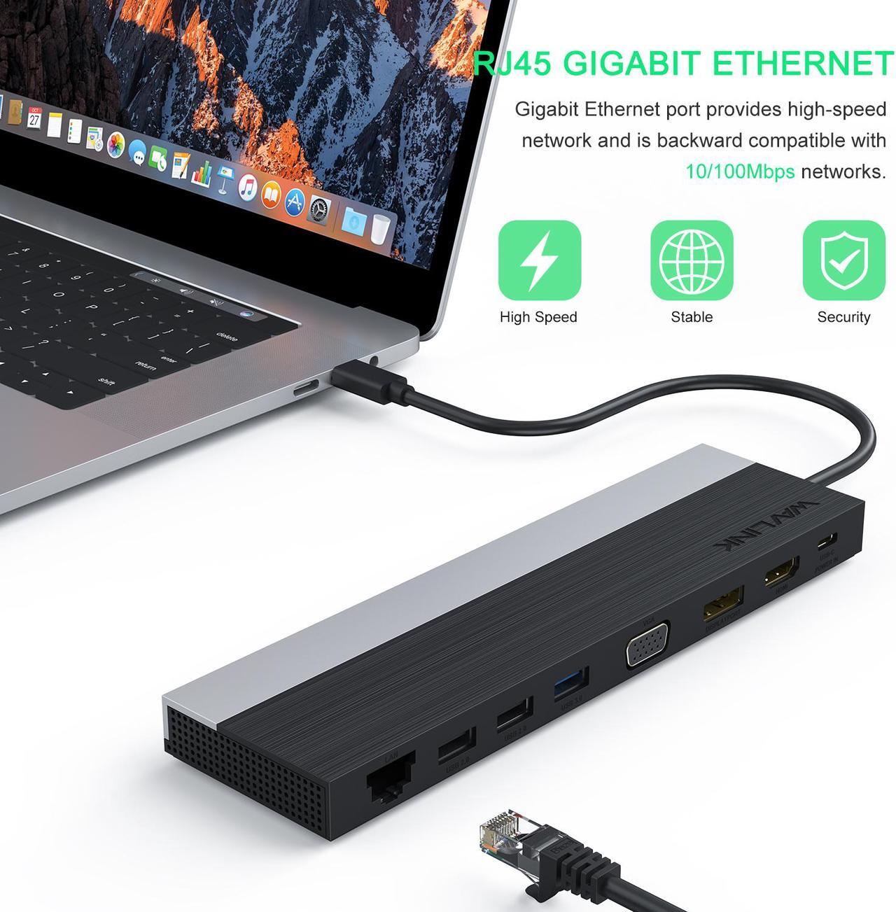Alt view image 3 of 7 - Wavlink USB C Docking Station 4K Triple Display USB C Hub With DP& HDMI& VGA, 85W PC Charging, SD TF Card Reader, Gigabit Ethernet, 4 USB Ports, Audio for Dell XPS 13/15,Lenovo Yoga, MacBook Pro