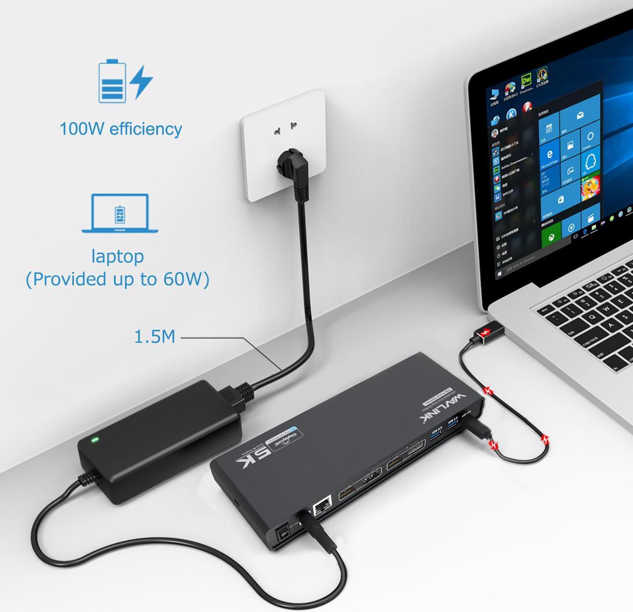 Alt view image 3 of 7 - WAVLINK Universal USB C Laptop Docking Station Dual Monitors with 65W Charging Dual 4K@60Hz/Single 5K@60Hz for Windows, Mac OS, Chrome OS, Android 5.0 Later (2 HDMI & 2 DP, 5 USB 3.0 A&C, LAN, Audio)