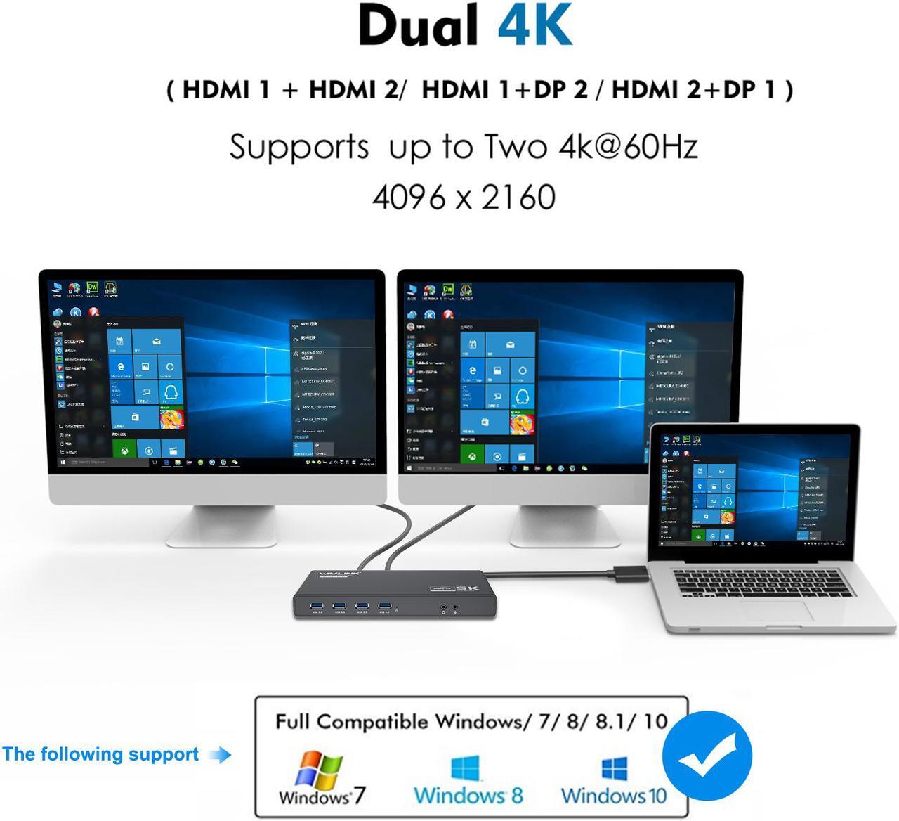 Alt view image 4 of 7 - WAVLINK Universal USB C Laptop Docking Station Dual Monitors with 65W Charging Dual 4K@60Hz/Single 5K@60Hz for Windows, Mac OS, Chrome OS, Android 5.0 Later (2 HDMI & 2 DP, 5 USB 3.0 A&C, LAN, Audio)