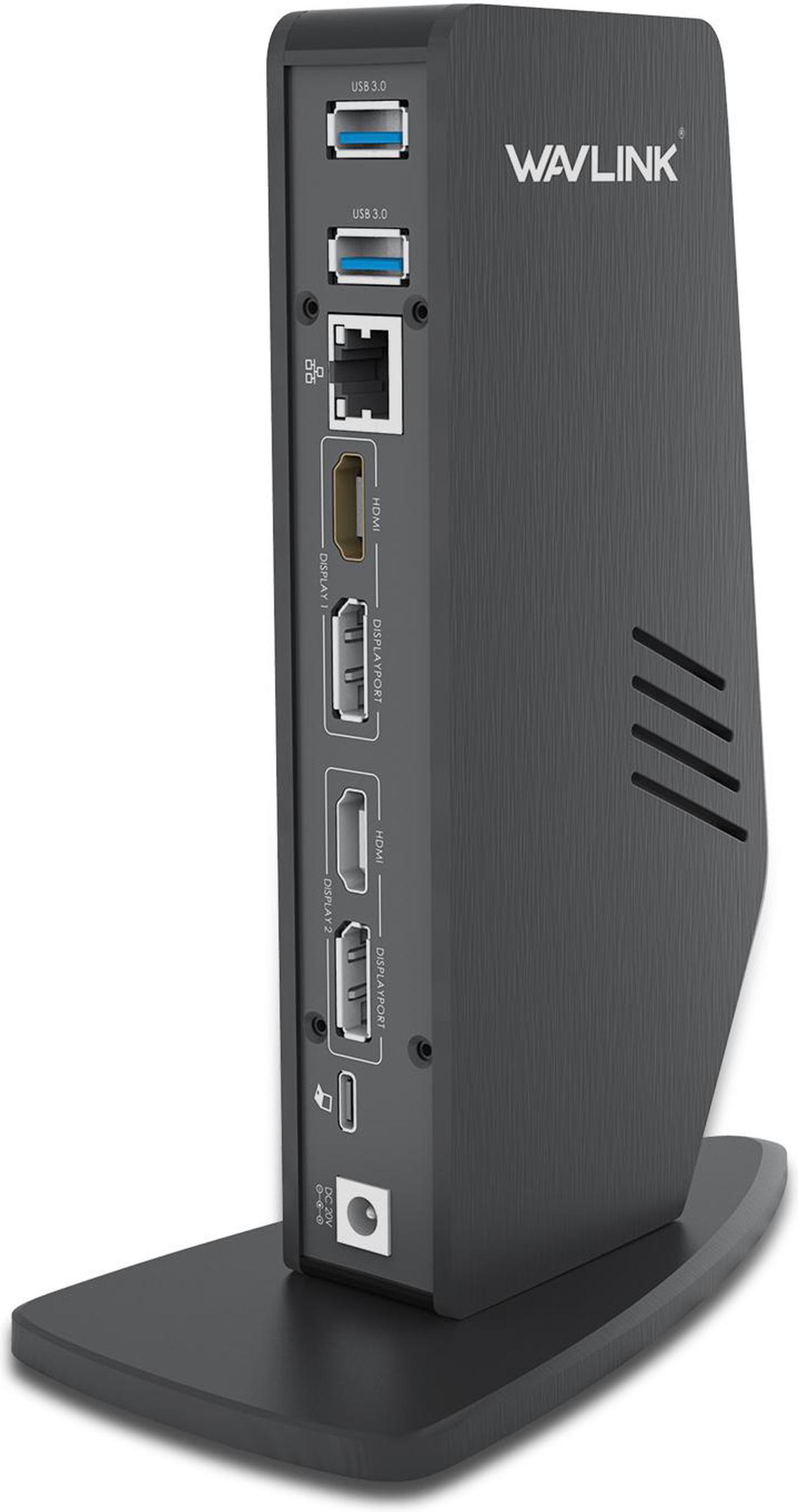 Main image of Wavlink USB 3.0/USB-C Dual 4K Universal Laptop Docking Station with Dual 4K@60Hz & Single 5K, 2 x DP, 2 x HDMI, 3 x USB 3.0, 2 x Type-C ports, Gigabit Ethernet, Audio&Mic For Windows Mac OS