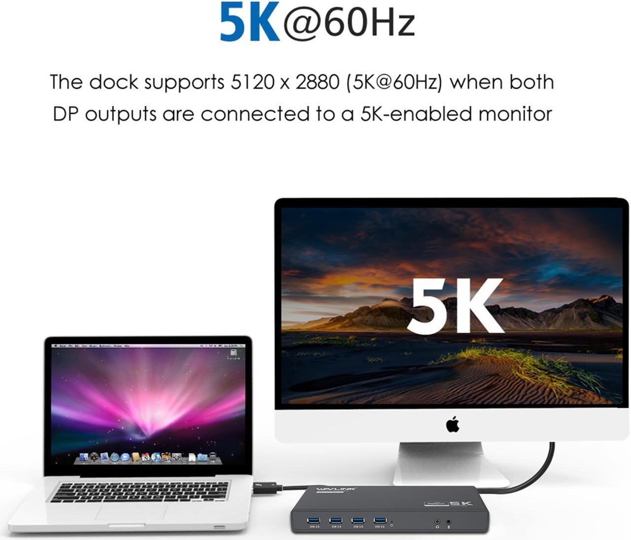 Alt view image 5 of 7 - WAVLINK Universal USB C Laptop Docking Station Dual Monitors with 65W Charging Dual 4K@60Hz/Single 5K@60Hz for Windows, Mac OS, Chrome OS, Android 5.0 Later (2 HDMI & 2 DP, 5 USB 3.0 A&C, LAN, Audio)