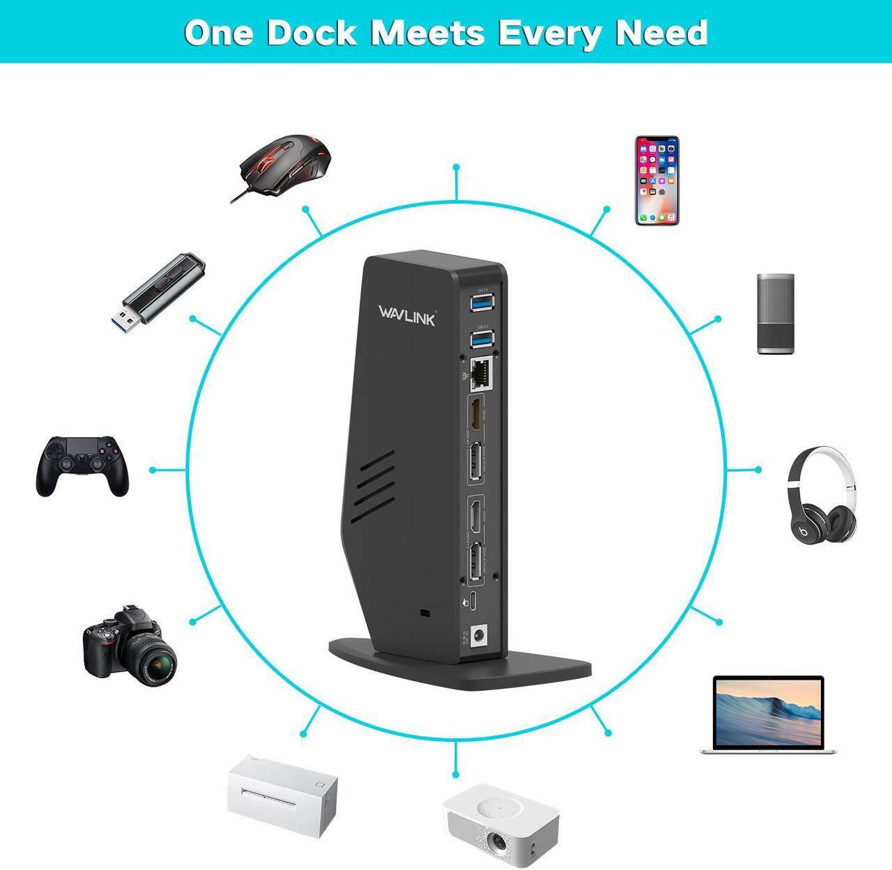 Alt view image 6 of 7 - Wavlink USB 3.0/USB-C Dual 4K Universal Laptop Docking Station with Dual 4K@60Hz & Single 5K, 2 x DP, 2 x HDMI, 3 x USB 3.0, 2 x Type-C ports, Gigabit Ethernet, Audio&Mic For Windows Mac OS