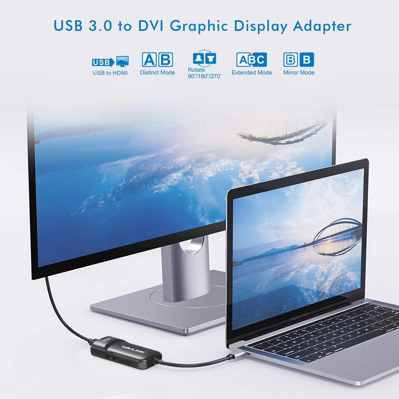 Alt view image 3 of 7 - WAVLINK USB 3.0 to HDMI/DVI/VGA Universal Video Graphics Adapter with Audio Port DVI-to-VGA, DVI-to-HDMI adapter, up to 6 Monitor displays, 2048x1152 Video Card Adapter for Windows, Mac OS & Chrome OS