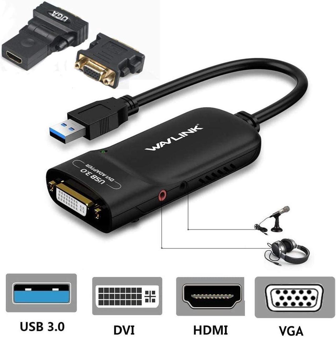 Alt view image 2 of 7 - WAVLINK USB 3.0 to HDMI/DVI/VGA Universal Video Graphics Adapter with Audio Port DVI-to-VGA, DVI-to-HDMI adapter, up to 6 Monitor displays, 2048x1152 Video Card Adapter for Windows, Mac OS & Chrome OS