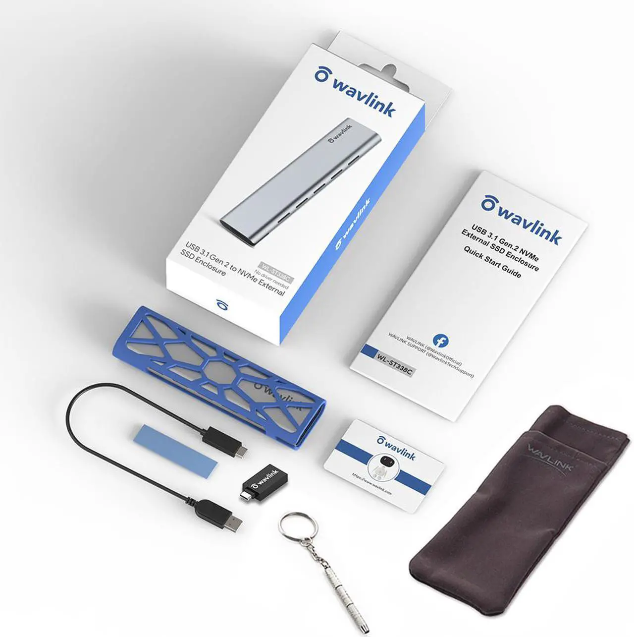 Alt view image 7 of 7 - Wavlink Aluminum M.2 NVMe SSD Enclosure, USB 3.1 Gen 2 (10 Gbps) to NVMe PCI-E M.2 SSD Case Support UASP for NVMe SSD Size 2230/2242/2260/2280 (up to 2TB) with Type-C OTG converter