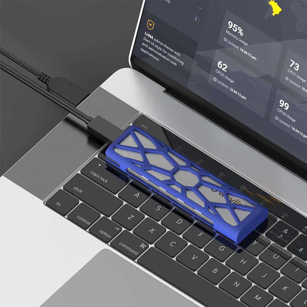 Alt view image 6 of 7 - Wavlink Aluminum M.2 NVMe SSD Enclosure, USB 3.1 Gen 2 (10 Gbps) to NVMe PCI-E M.2 SSD Case Support UASP for NVMe SSD Size 2230/2242/2260/2280 (up to 2TB) with Type-C OTG converter