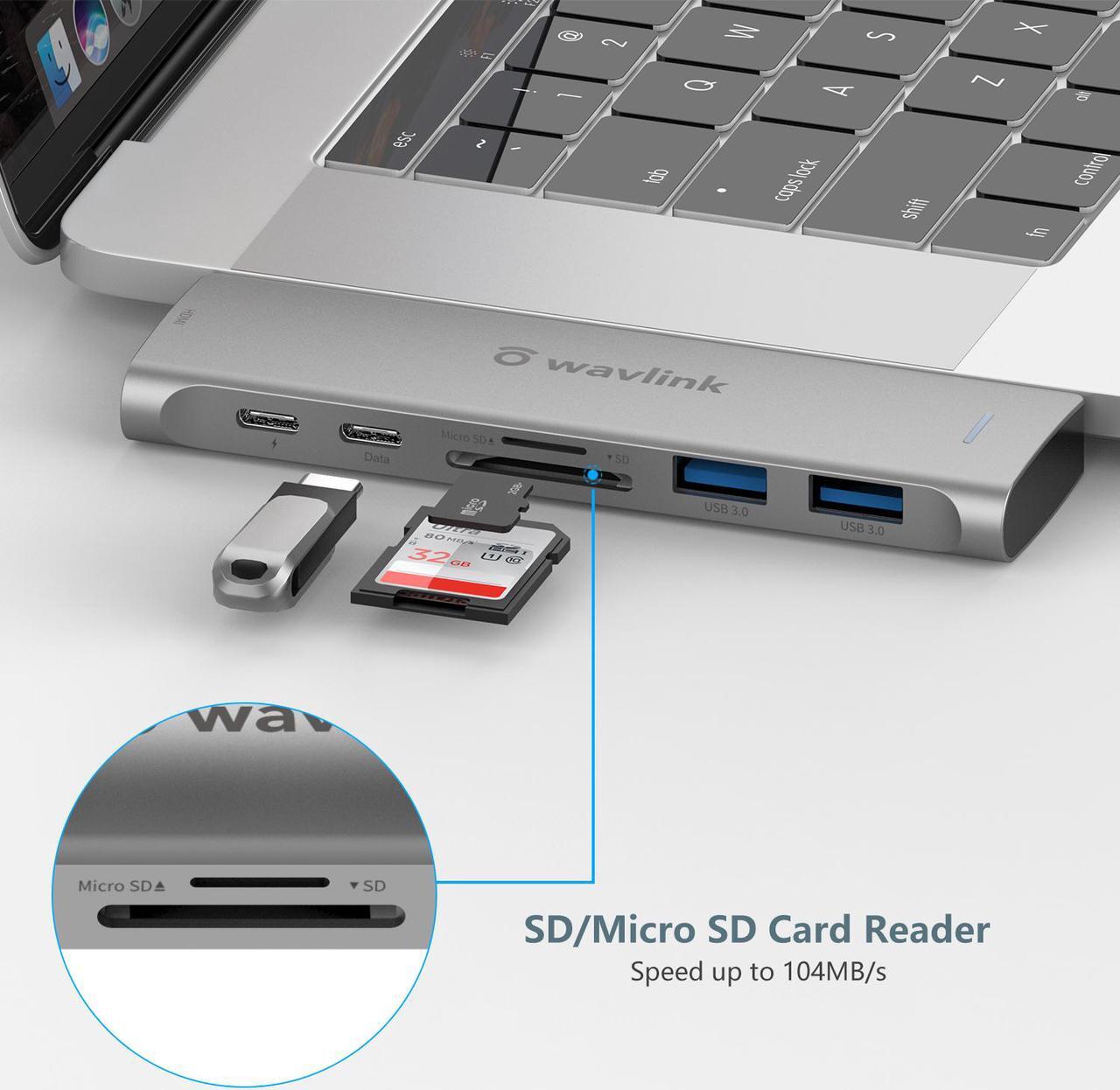 Alt view image 5 of 7 - Wavlink USB C Hub, Type C Adapter Mini Docking Station with 4K HDMI Port, 2 USB 3.0, TF/SD Card Reader, USB-C PD3.0 100W  and Thunderbolt 3, LED indicator For MacBook Pro for MacBook Pro/Air