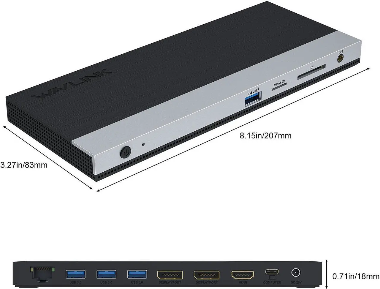 Alt view image 6 of 7 - Wavlink USB-C Triple Display ( Dual DP + 1 HDMI) Docking Station with 65W Charging, USB C Gen 2 System, 2 Display Ports & HDMI, 4 USB 3.0, SD/TF Card Reader, Gigabit Ethernet) For MacBook Pro, Windows