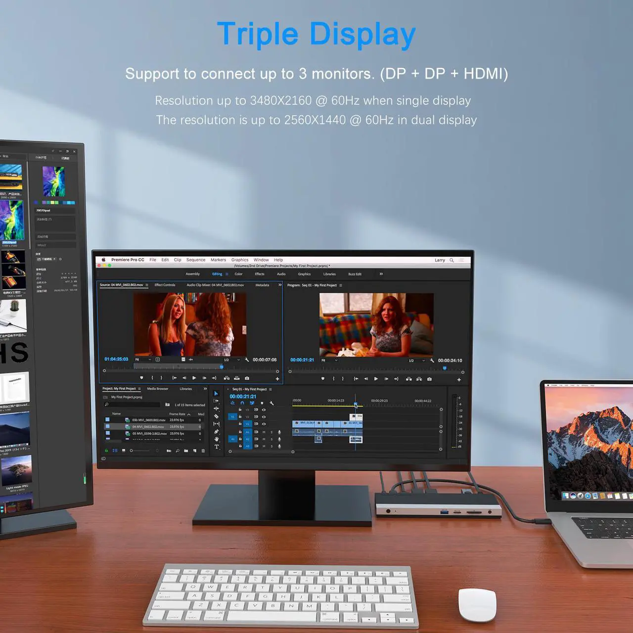 Alt view image 4 of 7 - Wavlink USB-C Triple Display ( Dual DP + 1 HDMI) Docking Station with 65W Charging, USB C Gen 2 System, 2 Display Ports & HDMI, 4 USB 3.0, SD/TF Card Reader, Gigabit Ethernet) For MacBook Pro, Windows