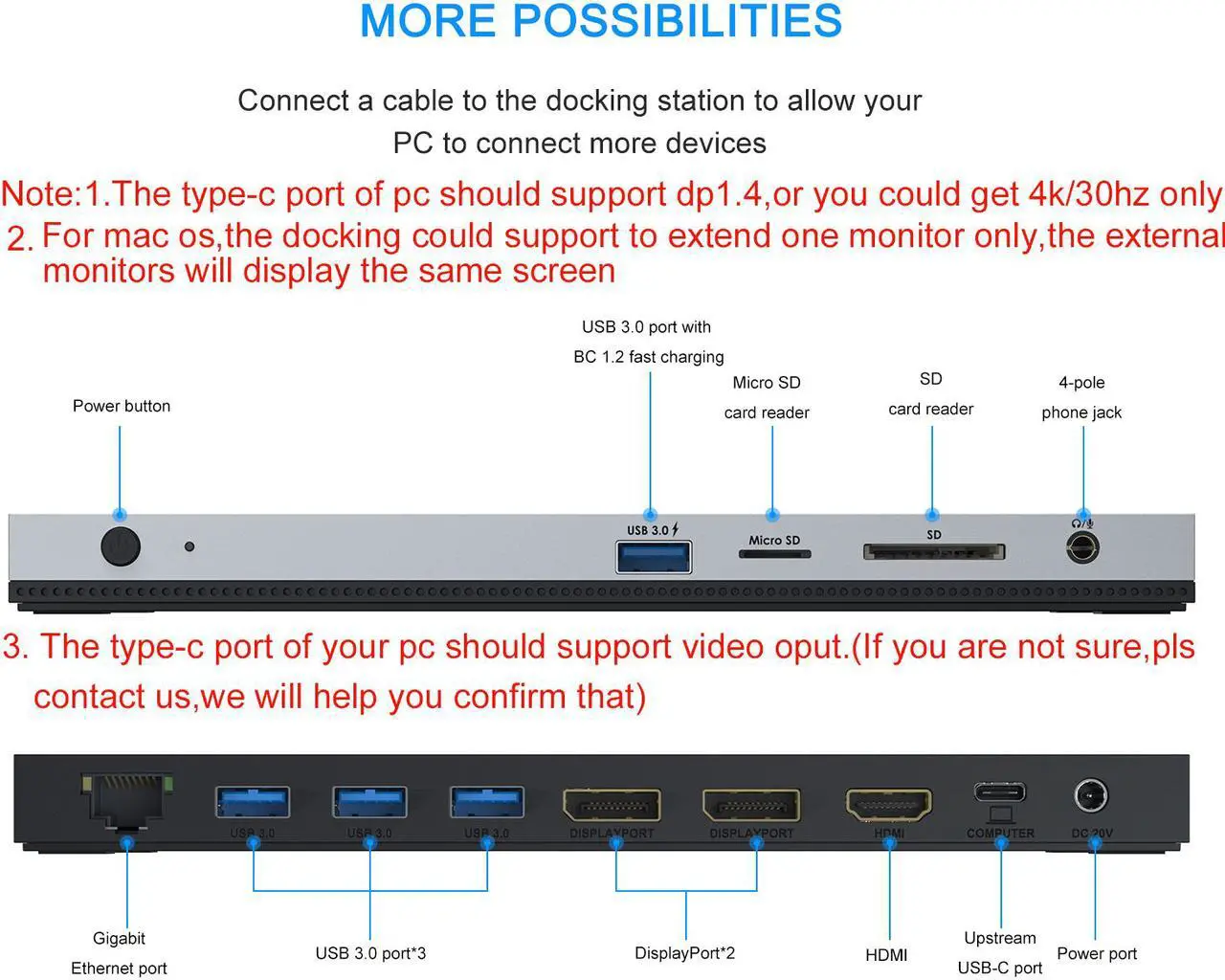 Alt view image 2 of 7 - Wavlink USB-C Triple Display ( Dual DP + 1 HDMI) Docking Station with 65W Charging, USB C Gen 2 System, 2 Display Ports & HDMI, 4 USB 3.0, SD/TF Card Reader, Gigabit Ethernet) For MacBook Pro, Windows