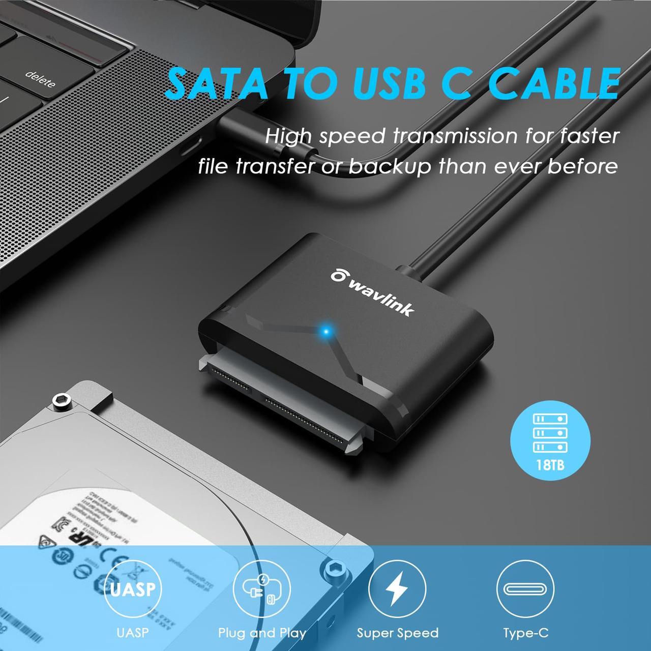Alt view image 2 of 7 - Wavlink SATA III Cable Hard Drive Adapter-External Hard Drive Connector for 2.5" SSD/HDD and 3.5" HDD Data Transfer, Support UASP, TRIM and S.M.A.R.T, Auto-sleep Mode, with 12V Power Adapter, Max 18TB