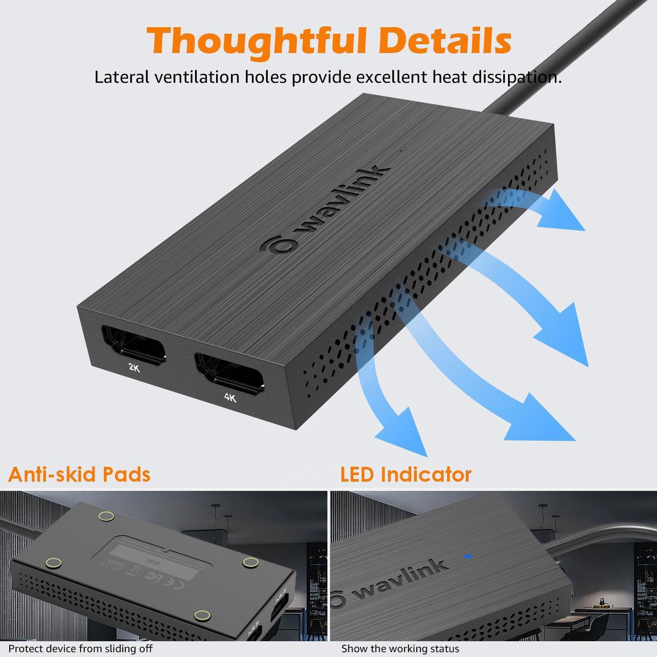 Alt view image 7 of 7 - WAVLINK USB 3.0 to Dual HDMI UHD Universal Video Adapter, Supports 6 Monitor Displays, 4K and 1080p External Video Display,For M1/M2 Mac, Windows, ChromeOS Android 7.1+, NOT Support for Linux, iPad OS