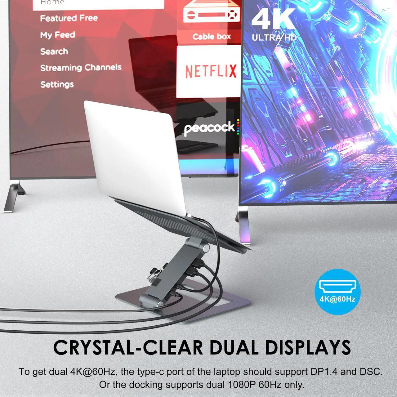 Alt view image 5 of 7 - Wavlink USB-C Laptop Docking Station with Aluminum Laptop Stand, 2 HDMI, PD3.0 (Max 85W) SD/TF Gigabit Ethernet 2 USB 3.0 Ports, Adjustable Ergonomic Computer Riser For MacBook & Windows