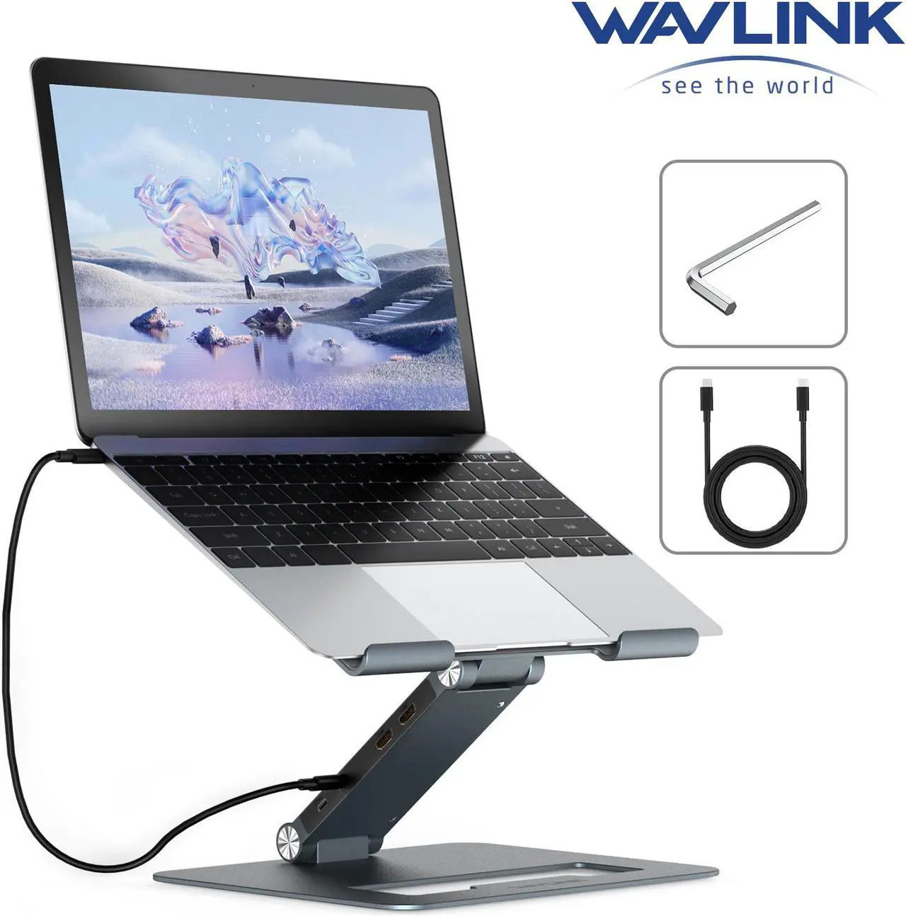 Main image of Wavlink USB-C Laptop Docking Station with Aluminum Laptop Stand, 2 HDMI, PD3.0 (Max 85W) SD/TF Gigabit Ethernet 2 USB 3.0 Ports, Adjustable Ergonomic Computer Riser For MacBook & Windows