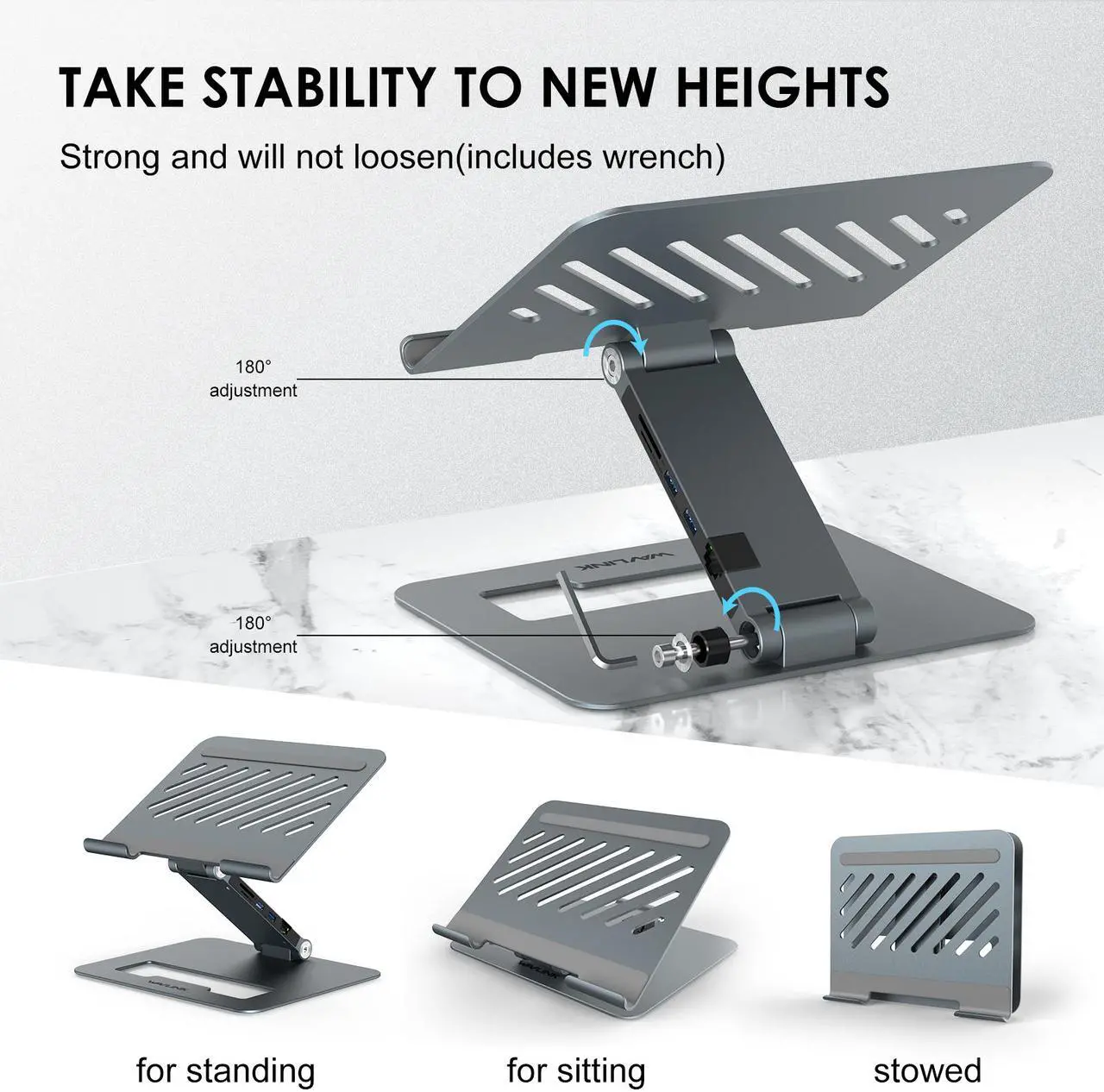Alt view image 7 of 7 - Wavlink USB-C Laptop Docking Station with Aluminum Laptop Stand, 2 HDMI, PD3.0 (Max 85W) SD/TF Gigabit Ethernet 2 USB 3.0 Ports, Adjustable Ergonomic Computer Riser For MacBook & Windows