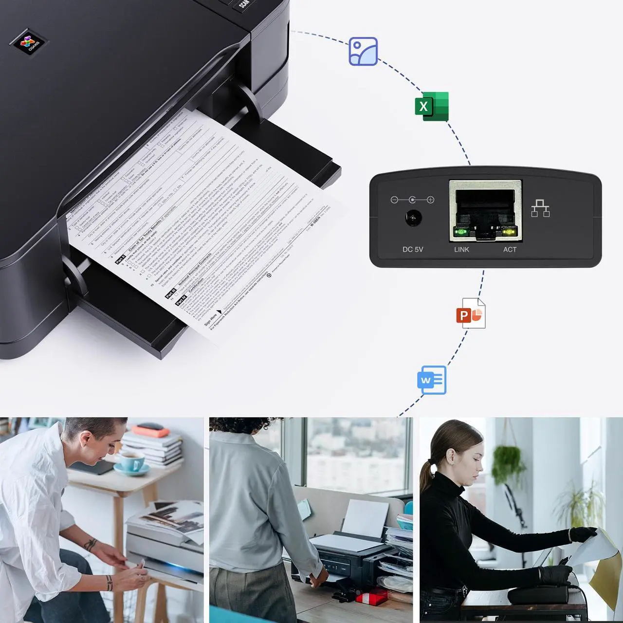 Alt view image 6 of 7 - Wavlink USB2.0 Network Print Server, LAN Print Share Server for USB Printers, LPR Print Protocol 10/100Mbps Computer Print Server Adapter for Windows 7/8/8.1/XP/10/11/Vista, MacOS 10.7 or above