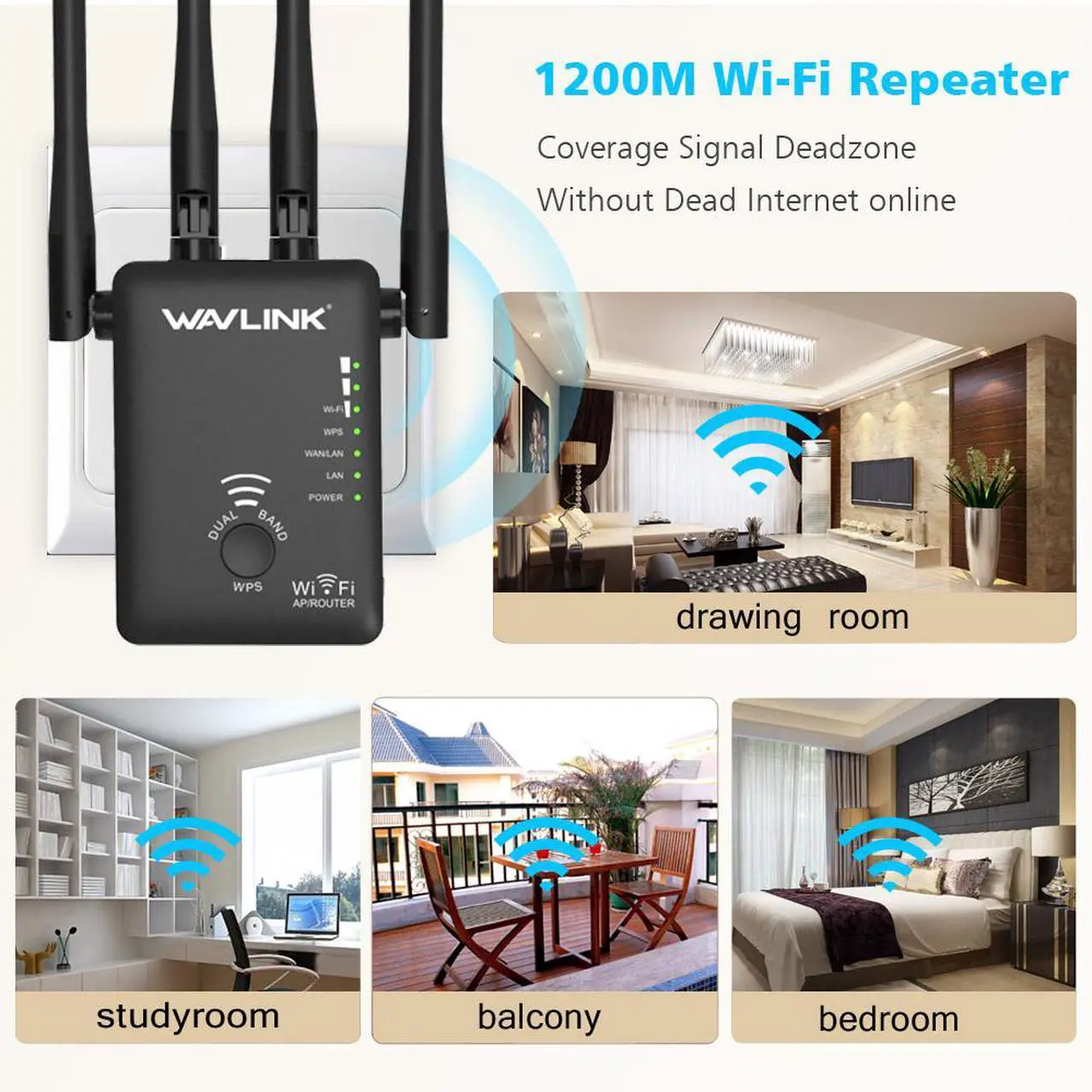 Alt view image 6 of 7 - Wavlink Wireless Wifi Router / Range Extender AC1200 w/ 5dBi High Performance Antennas Dual Band 2.4GHz 300Mbps + 5GHz 867Mbps Ethernet Signal Booster Repeater Access Piont for Guest Network - Black