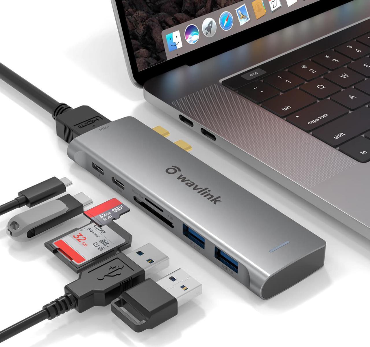 Main image of Wavlink USB C Hub, Type C Adapter Mini Docking Station with 4K HDMI Port, 2 USB 3.0, TF/SD Card Reader, USB-C PD3.0 100W  and Thunderbolt 3, LED indicator For MacBook Pro for MacBook Pro/Air