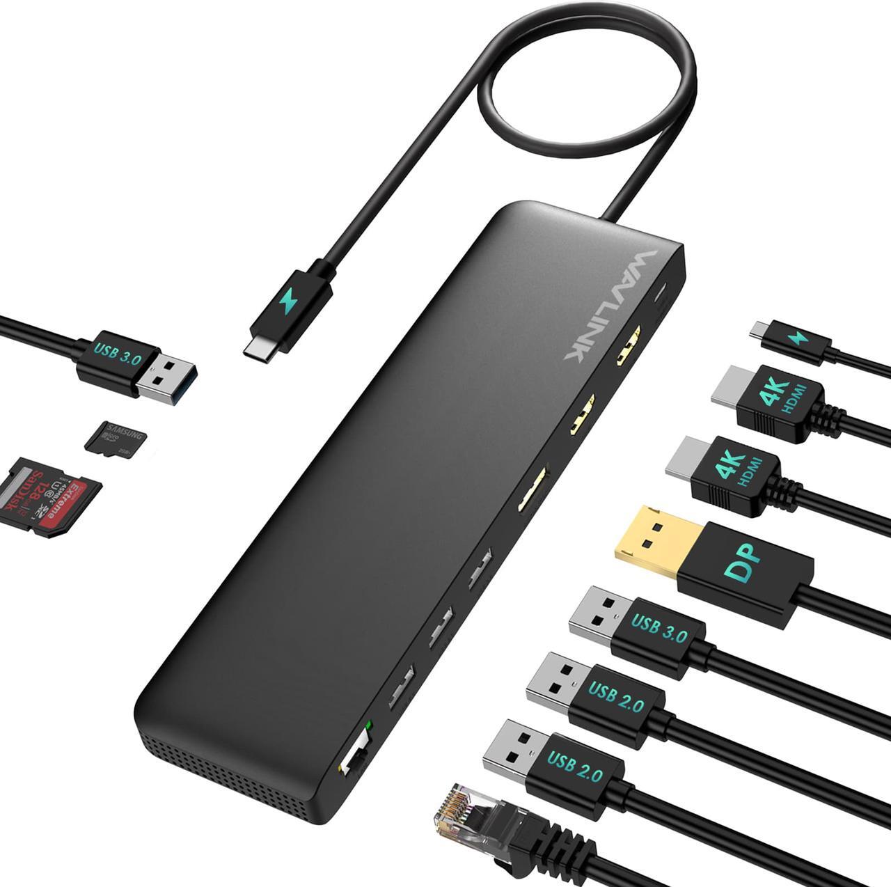 Main image of WAVLINK USB C Triple Display Docking Station, USB C Dock 85W Charging for PC, Max 4K@60Hz with DisplayPort, 2 x HDMI, PD, USB 2.0/3.0, Gigabit Ethernet, SD/TF Slot, Audio Jack for Windows&Mac