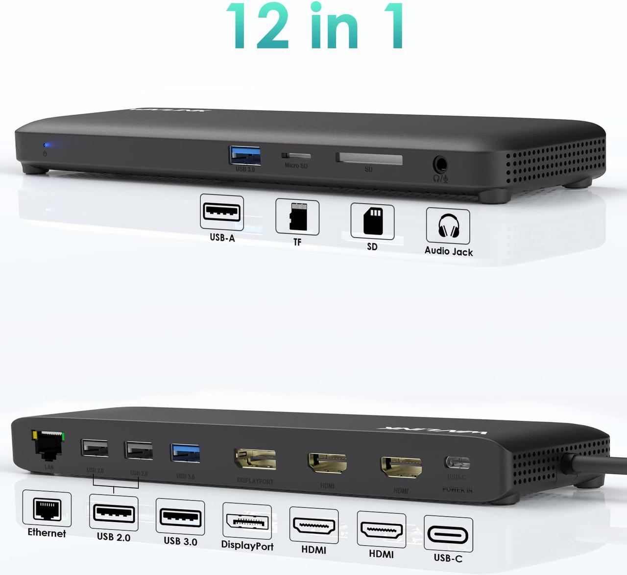 Alt view image 2 of 7 - WAVLINK USB C Triple Display Docking Station, USB C Dock 85W Charging for PC, Max 4K@60Hz with DisplayPort, 2 x HDMI, PD, USB 2.0/3.0, Gigabit Ethernet, SD/TF Slot, Audio Jack for Windows&Mac
