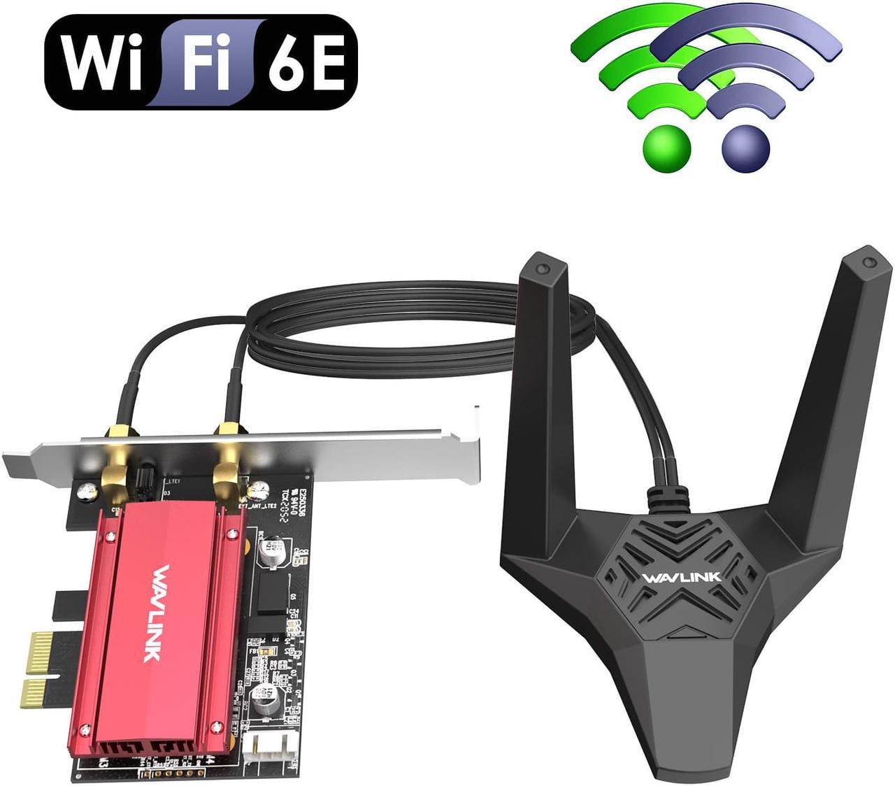 Wavlink WiFi 6E AX5400 PCIe WiFi Card AX210 Network Card Bluetooth 5.3 Tri-Band 2.4G/5G/6G for Desktop PC, 802.11ax with MU-MIMO, OFDMA, WPA3, Heat Sink, 4x7dBi Antennas, Support Windows 11,10 (64bit)