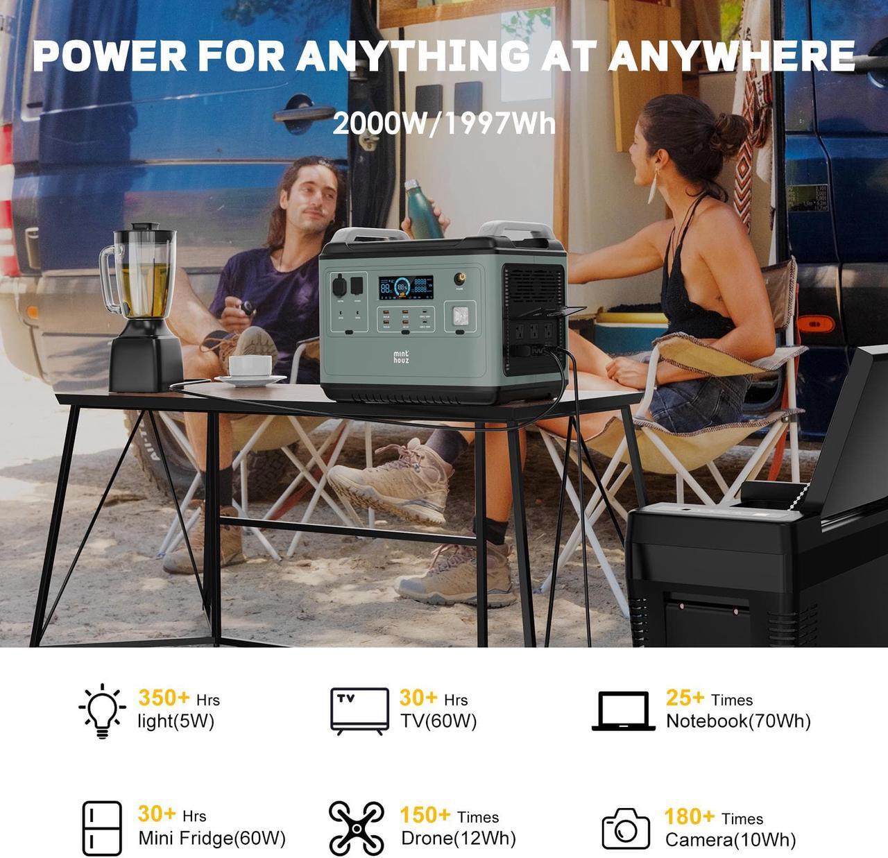 Alt view image 5 of 7 - Minthouz Portable Power Station 2000W, Solar Generator with USB A/C, AC/DC Outlets (Solar Panel Not Included), Backup Battery Emergency Power Supply for Home Use, Road Trip Camping, Outdoor Adventure