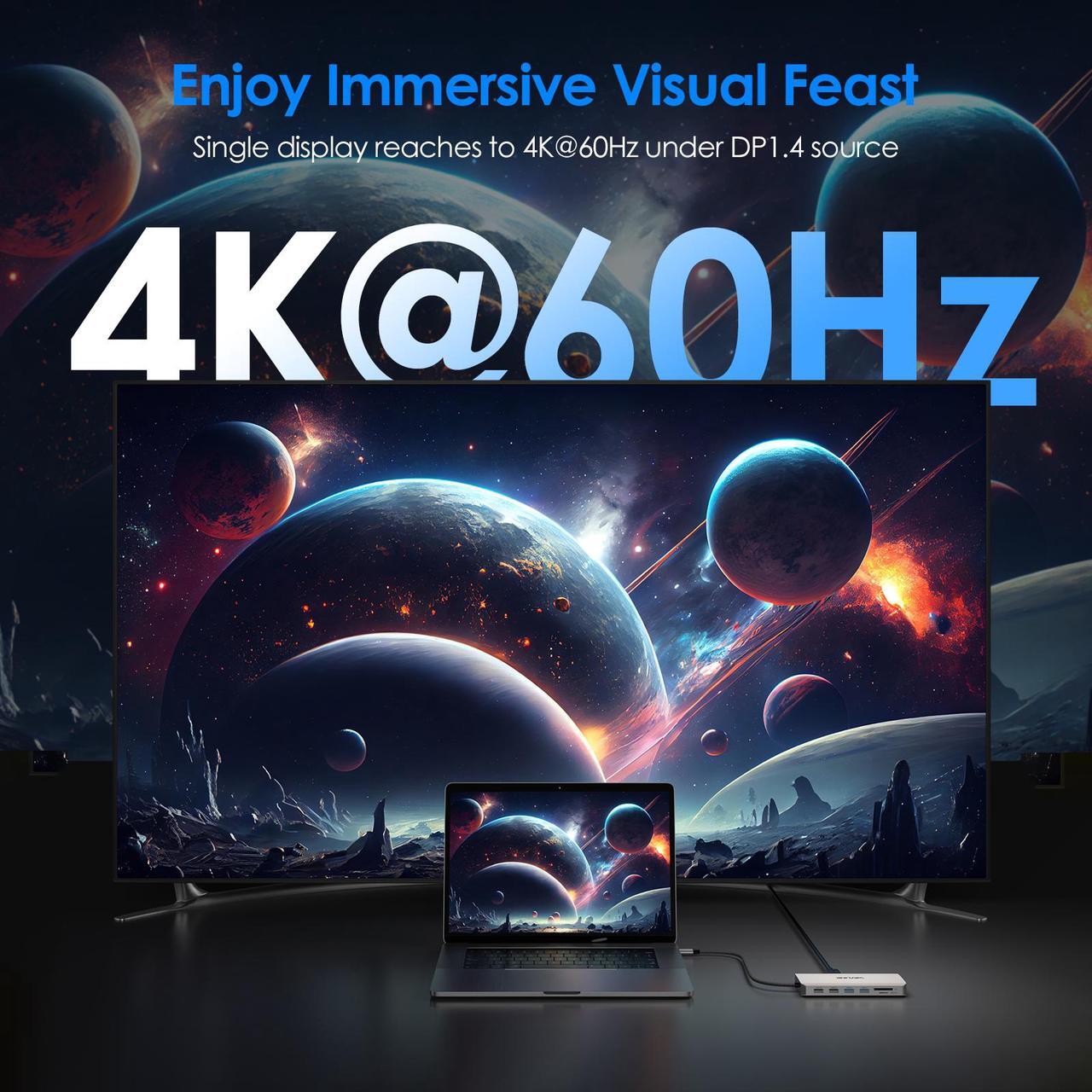 Alt view image 4 of 7 - WAVLINK Triple Monitor Laptop Docking Station | 12-in-1 USB C Hub with 4K HDMI | Dual 4K DP | 100W PD Charging | USB3.0 | USB2.0 | RJ45 | SD/TF Slots | Audio/Mic - MacBook/Dell/HP/Lenovo