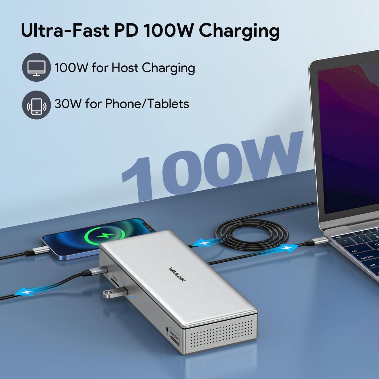 Alt view image 6 of 7 - WAVLINK DisplayLink Docking Station Quad Monitors 5K 4K@60Hz, 19-In-1 USB C/USB A Laptop Dock for M1 M2 Mac & Windows Laptops with 4 HDMI, 4 DP, 2.5G RJ45, 180W AC Power Supply, 10Gbps Data Transfer