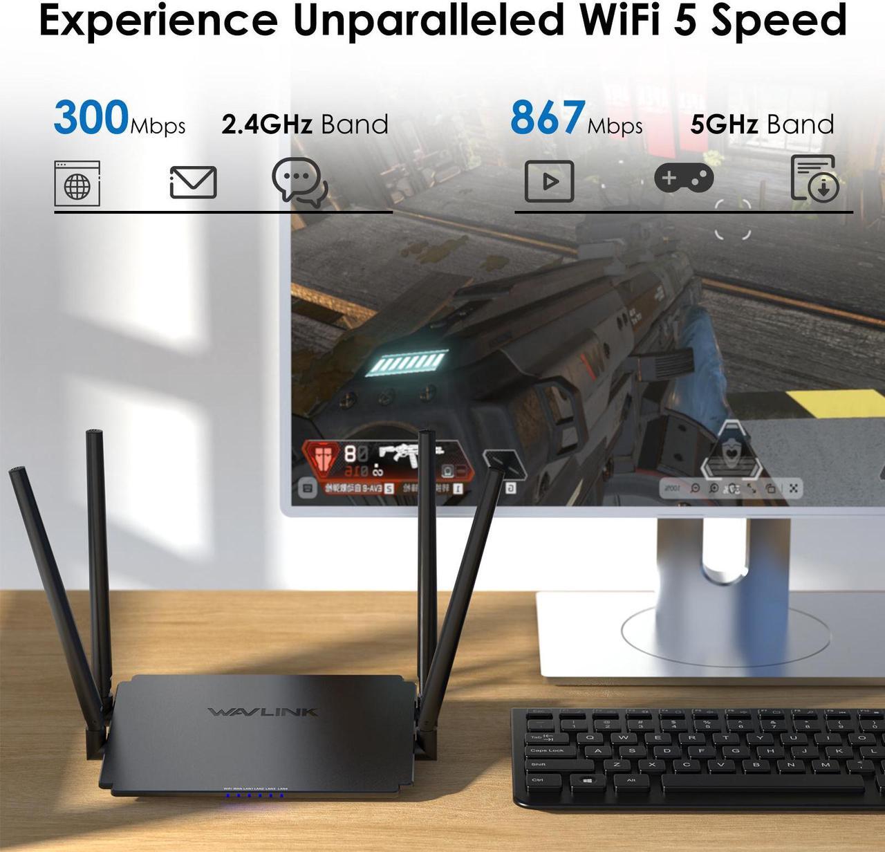 Alt view image 3 of 7 - WAVLINK Wireless Router 1200Mbps, 5GHz+2.4GHz Dual Band WiFi 5 Router with 4x5dBi Antennas, 10/100Mbps WAN/LAN, Supports Router/AP/Repeater Mode, Beamforming Tech
