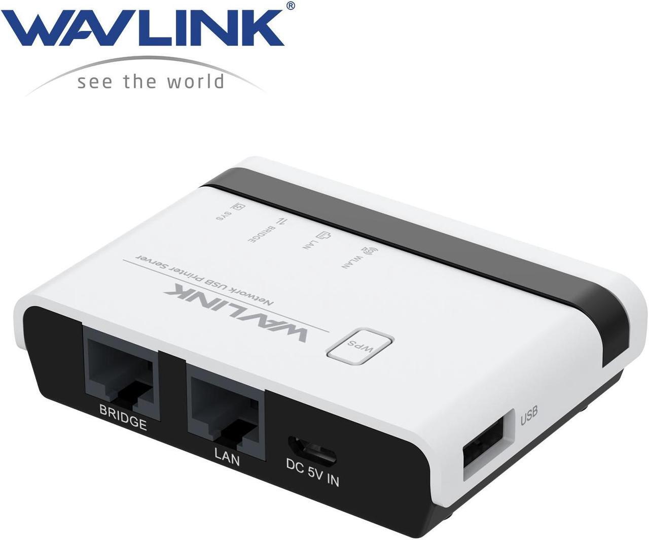 Main image of WAVLINK USB Wireless Print Server, WiFi Print Server with 10/100Mbps LAN/Bridge, 480Mbps USB2.0, Support Wired/Wireless/Standalone Modes, Compatible with Windows/Mac and All RAW-supported Printers
