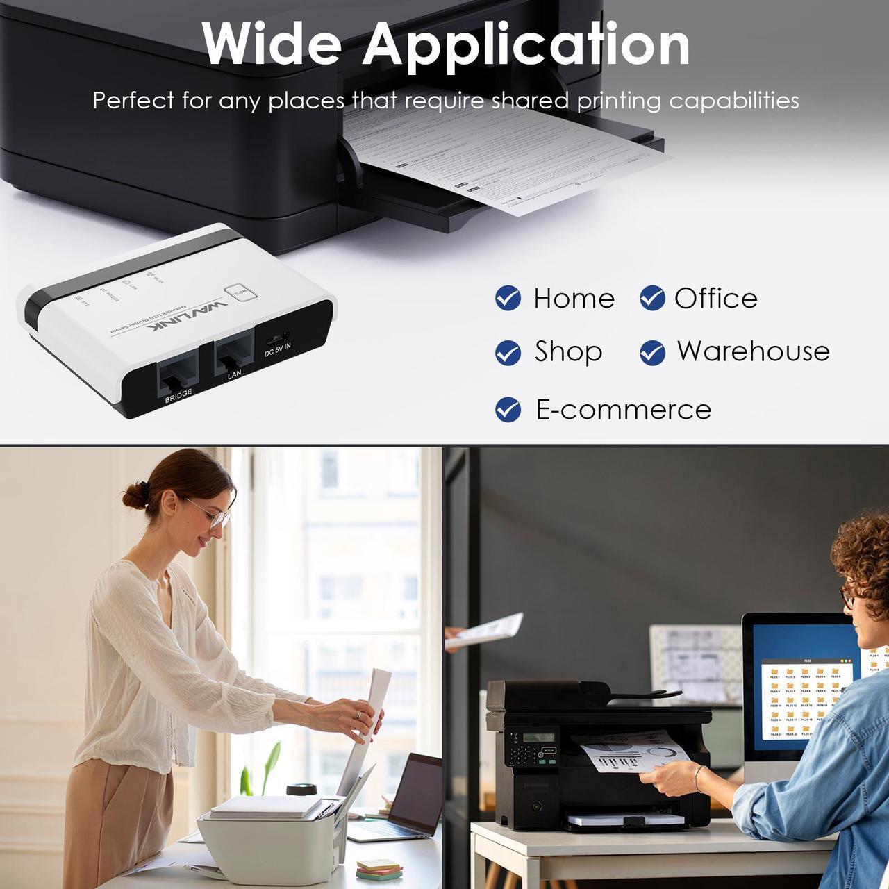 Alt view image 6 of 7 - WAVLINK USB Wireless Print Server, WiFi Print Server with 10/100Mbps LAN/Bridge, 480Mbps USB2.0, Support Wired/Wireless/Standalone Modes, Compatible with Windows/Mac and All RAW-supported Printers