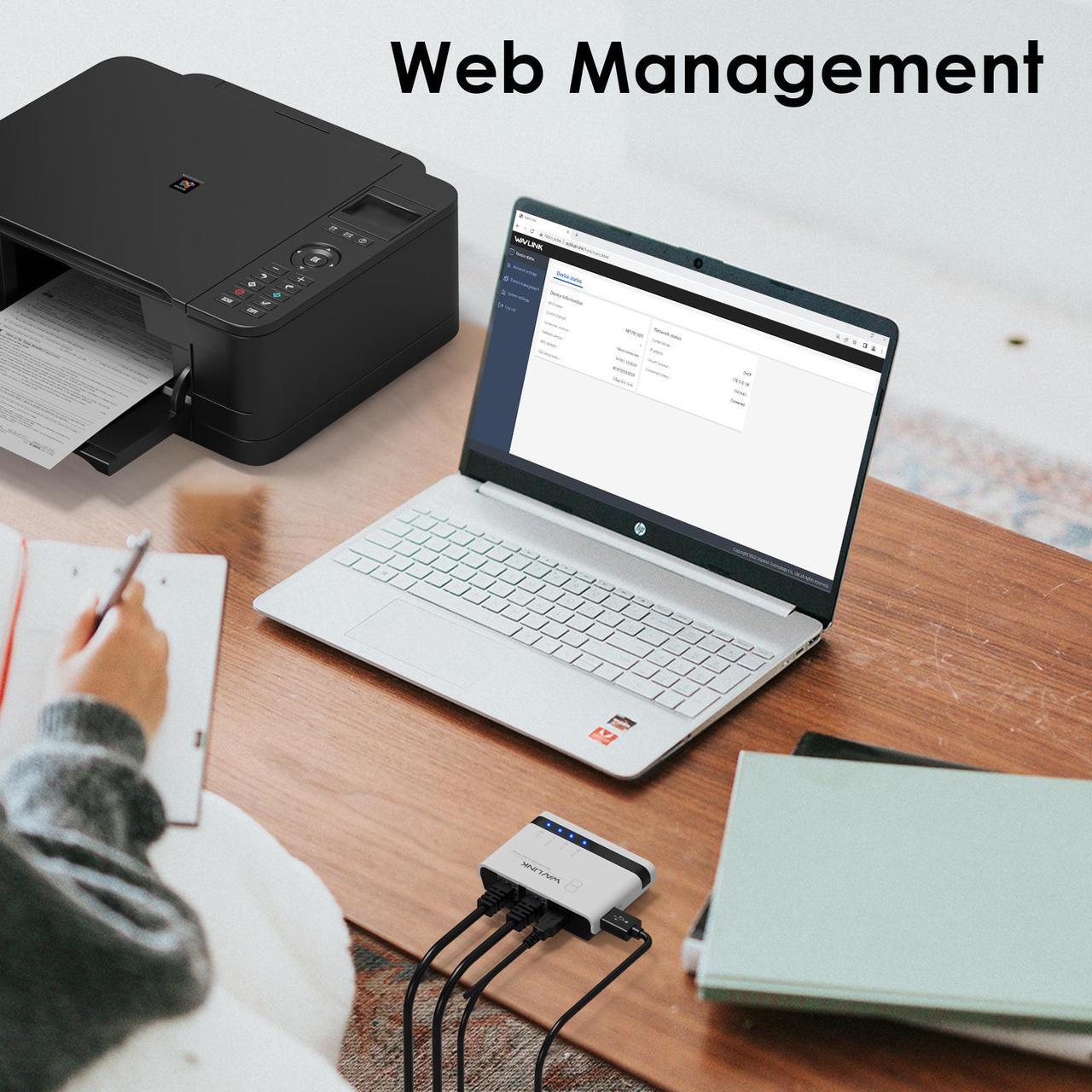 Alt view image 7 of 7 - WAVLINK USB Wireless Print Server, WiFi Print Server with 10/100Mbps LAN/Bridge, 480Mbps USB2.0, Support Wired/Wireless/Standalone Modes, Compatible with Windows/Mac and All RAW-supported Printers