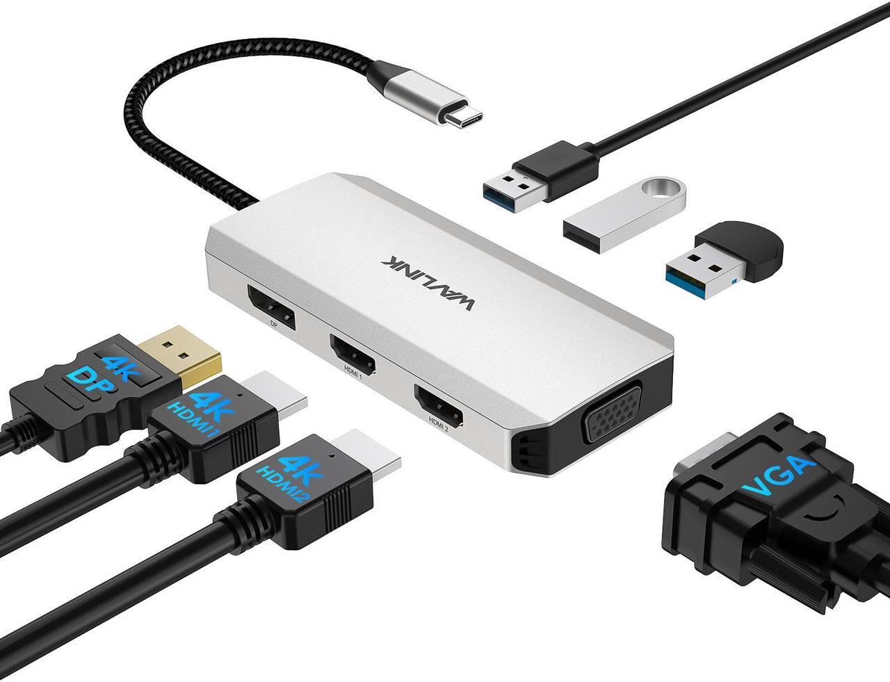 Main image of WAVLINK USB C Laptop Docking Station with Dual 4K HDMI, 4K DP, VGA, 3xUSB2.0, Quad Monitor USB C Dock For Dell/HP/Lenovo/Thinkpad, Compatible with Mac/Windows/Chrome OS/Linux/Android