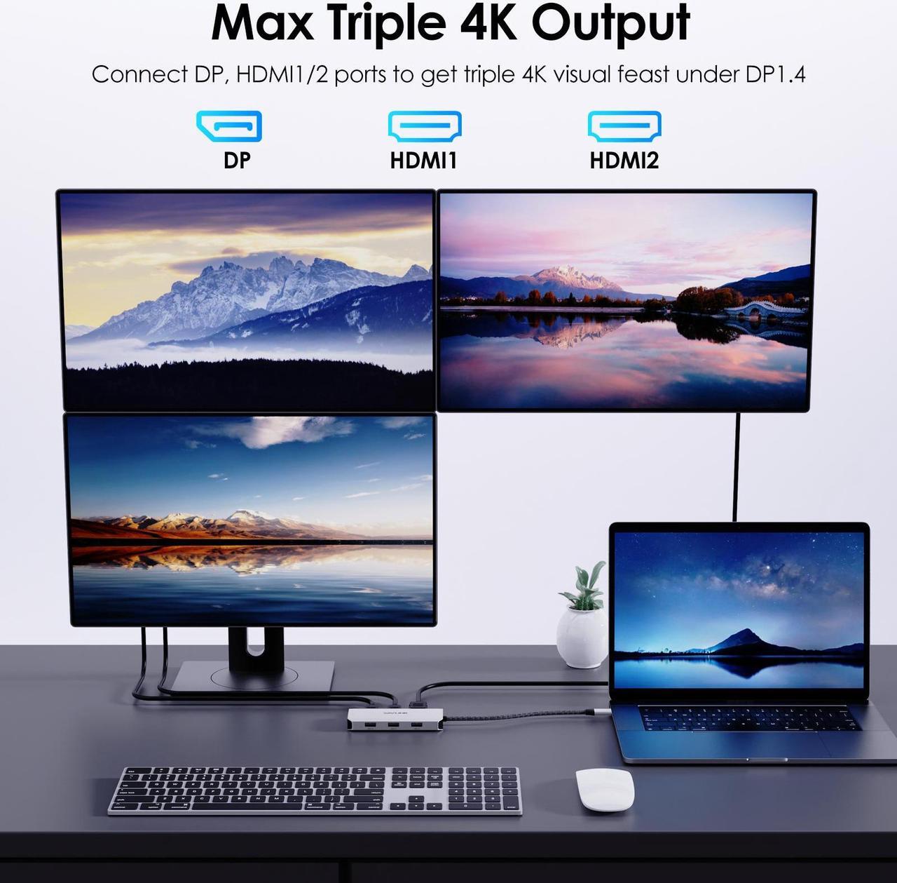 Alt view image 5 of 7 - WAVLINK USB C Laptop Docking Station with Dual 4K HDMI, 4K DP, VGA, 3xUSB2.0, Quad Monitor USB C Dock For Dell/HP/Lenovo/Thinkpad, Compatible with Mac/Windows/Chrome OS/Linux/Android