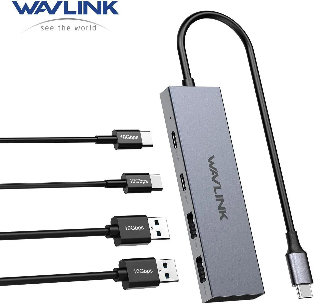 Main image of WAVLINK USB C 10Gbps Hub, 4-Port SuperSpeed USB3.2 Gen2 Splitter, USB 3.2 Hub, Aluminum USB C to 2 USB C 2 USB A Multiport Adapter for iMac/MacBook/Air/Pro/Chromebook and More Type C Devices