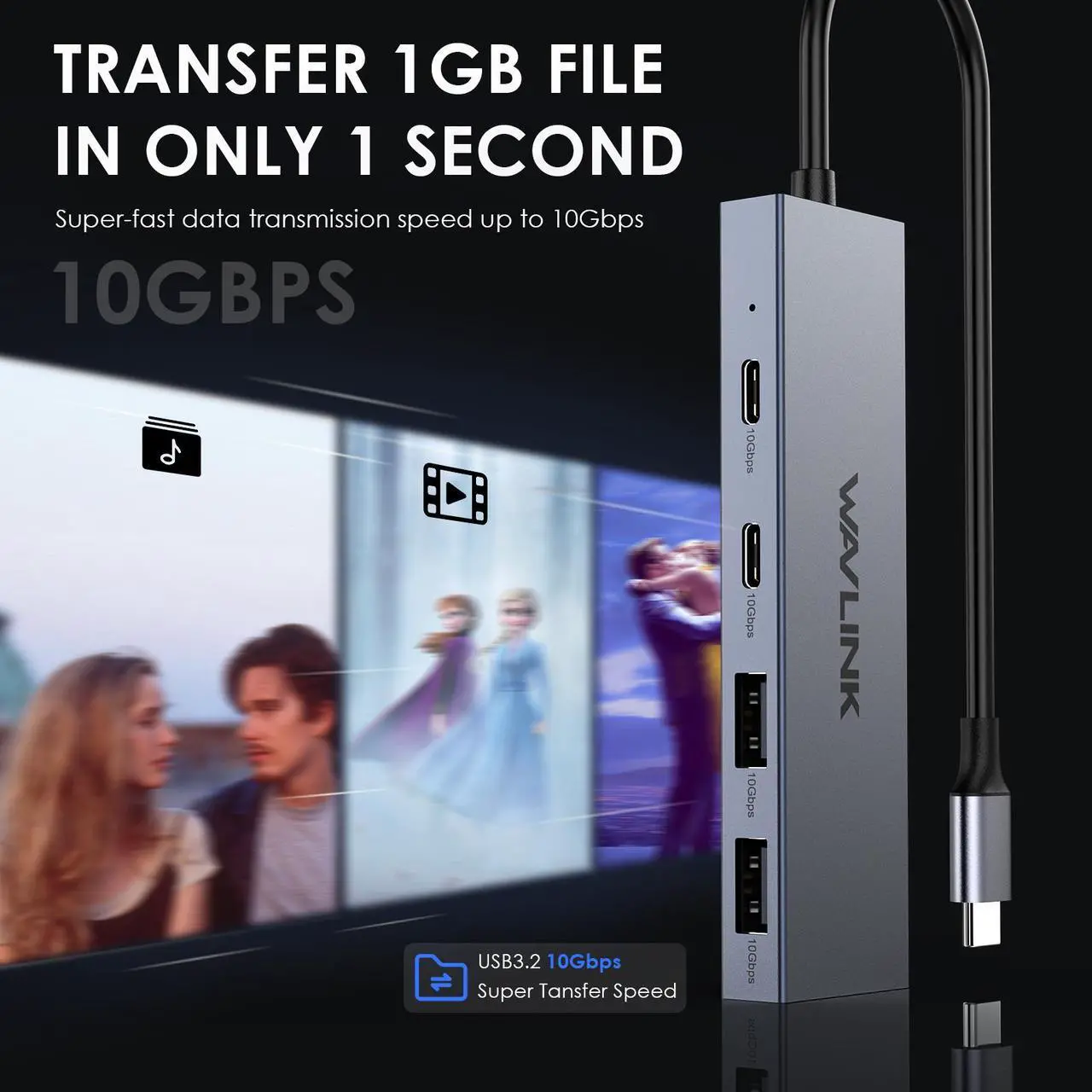 Alt view image 3 of 7 - WAVLINK USB C 10Gbps Hub, 4-Port SuperSpeed USB3.2 Gen2 Splitter, USB 3.2 Hub, Aluminum USB C to 2 USB C 2 USB A Multiport Adapter for iMac/MacBook/Air/Pro/Chromebook and More Type C Devices
