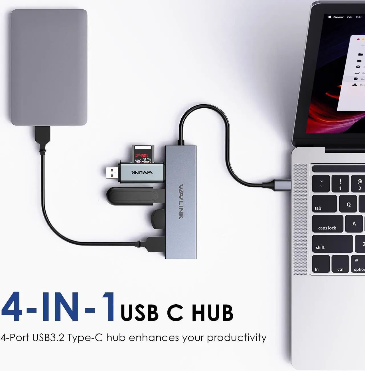 Alt view image 2 of 7 - WAVLINK USB C 10Gbps Hub, 4-Port SuperSpeed USB3.2 Gen2 Splitter, USB 3.2 Hub, Aluminum USB C to 2 USB C 2 USB A Multiport Adapter for iMac/MacBook/Air/Pro/Chromebook and More Type C Devices